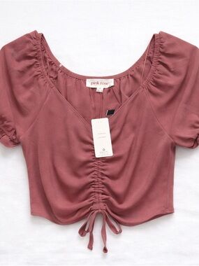 Pink Rose Tie-Front Ruched Crop Top - Mauve